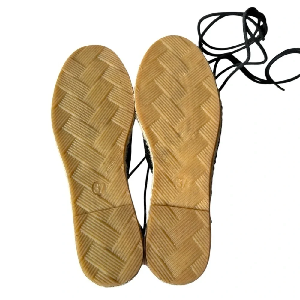 Free People Marina Lace Up Espadrilles Black Suede Flats Size 37